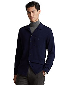 Men's Washable Wool Camp-Collar Cardigan
