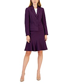 Crepe Button-Front Flounce Skirt Suit, Regular and Petite Sizes
