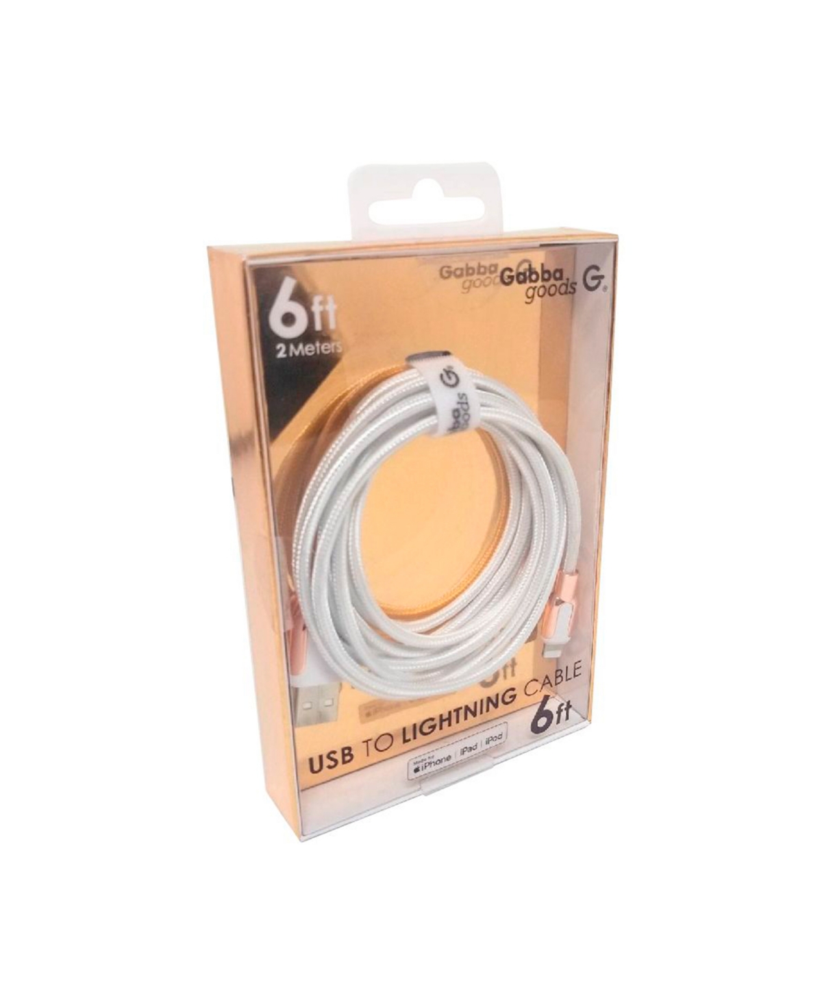Gabba Goods Metallic Tip Lightning To Usb Cable, 6' In White