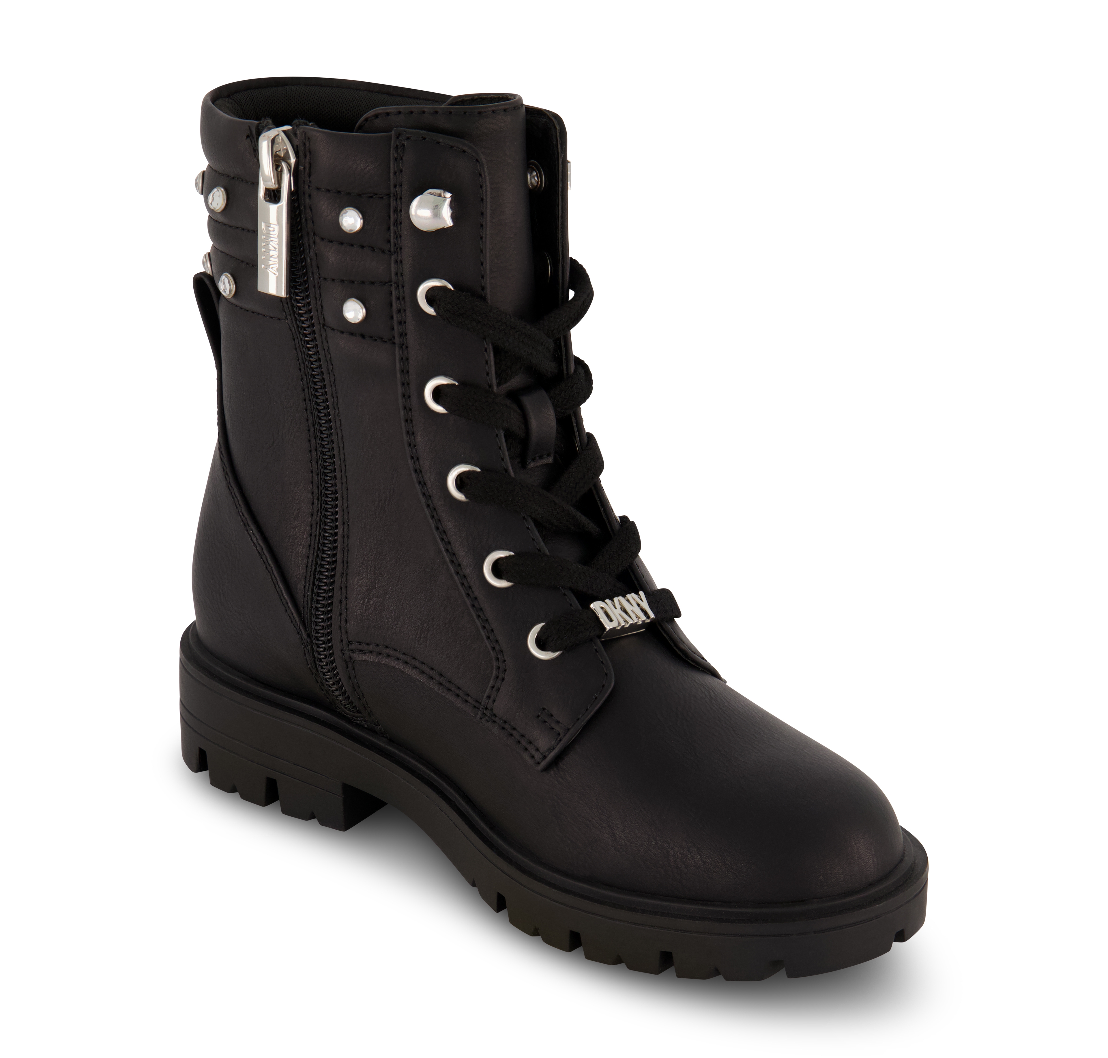 Dkny Little Girls Stassi Stone Crystal Stud Collar Moto Boots