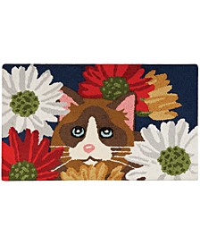 Cat with Daisies Hand Hooked Accent Rug, 18" x 30"