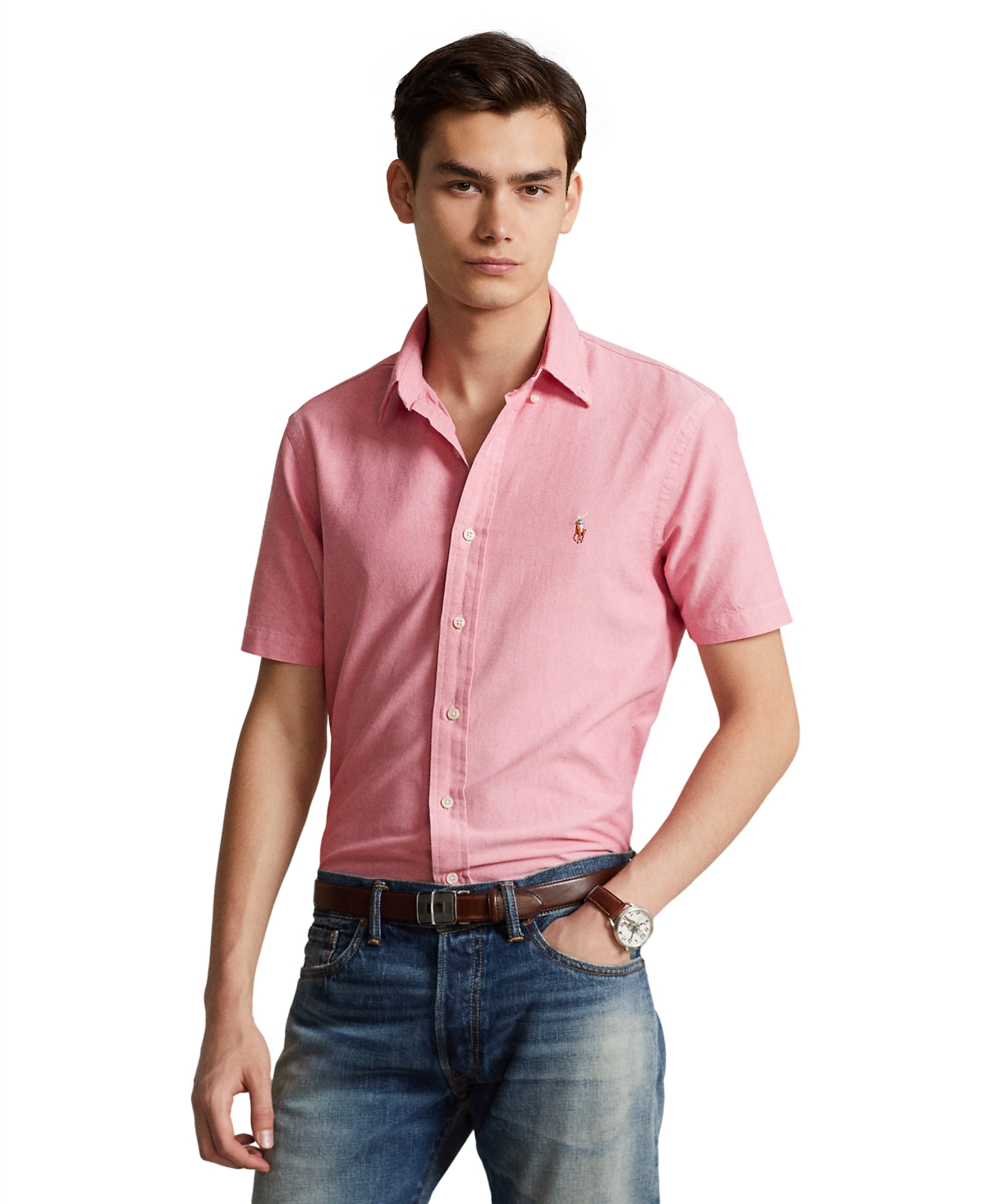 Shop Polo Ralph Lauren Men's Classic-fit Oxford Shirt In Sunrise Red