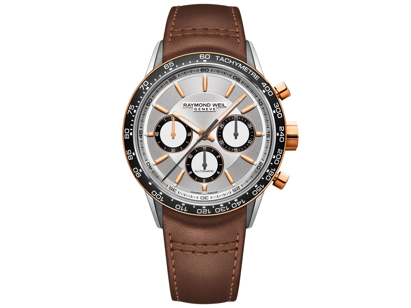 Мужские часы Raymond Weil Swiss Automatic Chronograph Freelancer Brown Leather Strap Watch 43.5mm — фото 1