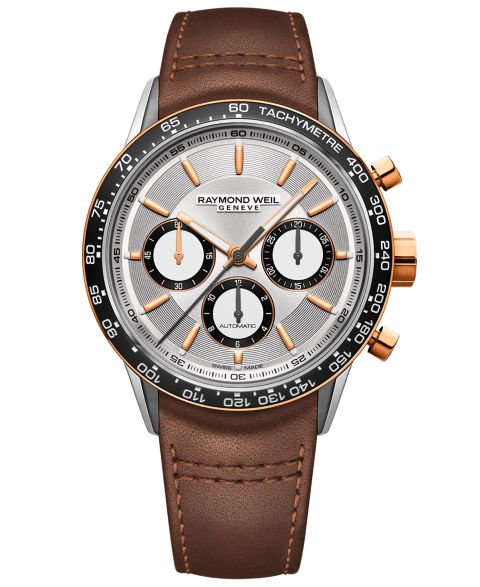 Мужские часы Raymond Weil Swiss Automatic Chronograph Freelancer Brown Leather Strap Watch 43.5mm