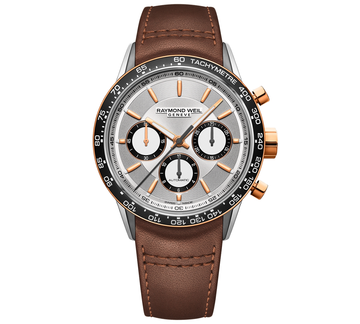 Men's Swiss Automatic Chronograph Freelancer Brown Leather Strap Watch 43.5mm - Silver