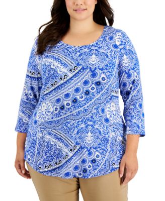 JM Collection - Plus Size Detailing Yard Printed Top