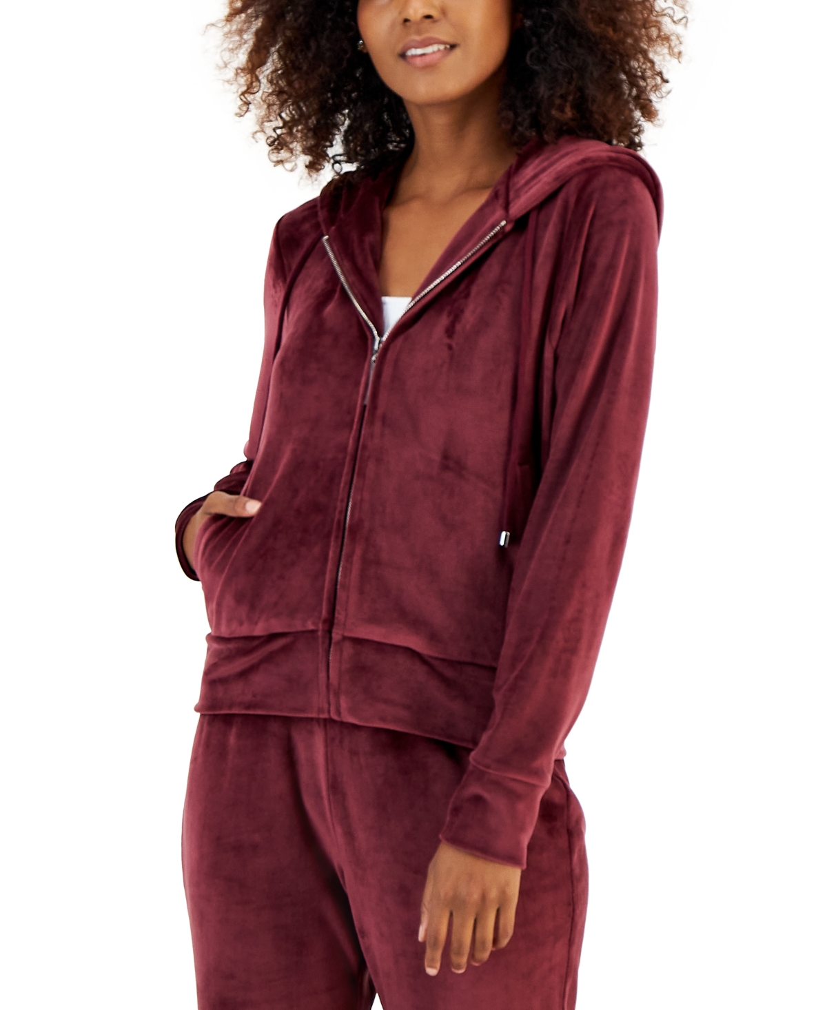 Inc International Concepts Women's Velour Zip-Up Hoodie, Created for Macy's