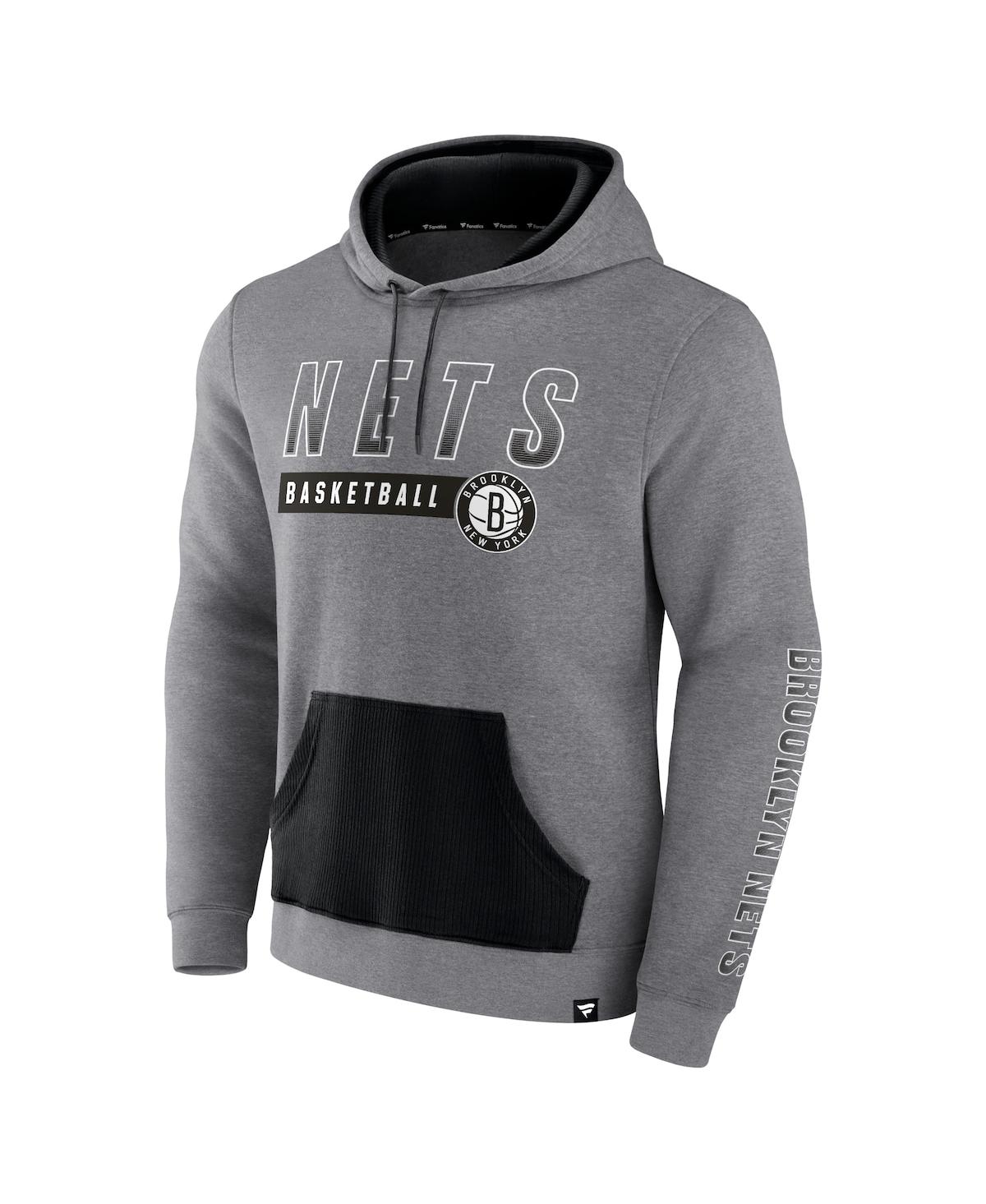 Fanatics Men's  Heathered Gray Brooklyn Nets Off The Bench Color Block Pullover Hoodie In Heathered Gray