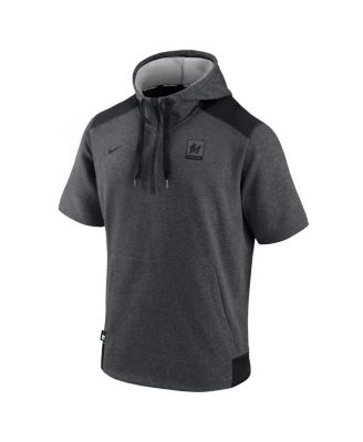 Men's Heathered Charcoal and Black Miami Marlins Authentic Collection Dry Flux Performance Quarter-Zip Short Sleeve Hoodie