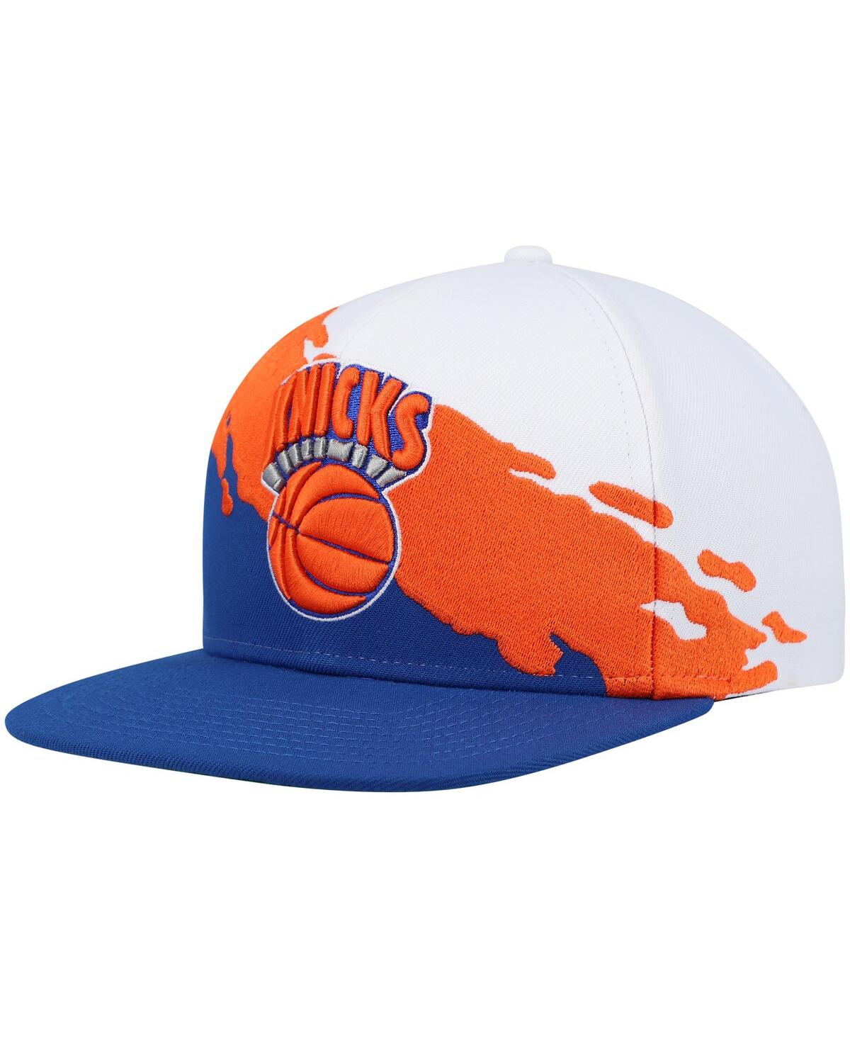 Mitchell & Ness Men's  White, Blue New York Knicks Hardwood Classics Paintbrush Snapback Hat In White,blue