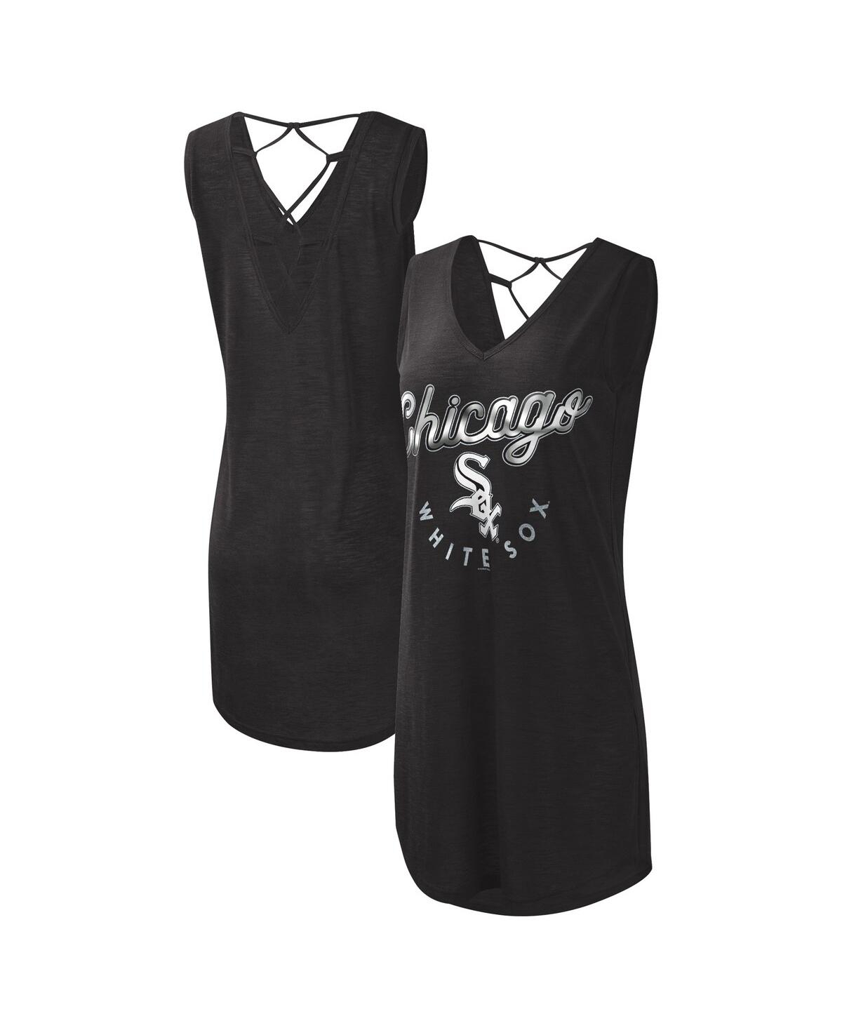 Shop G-iii 4her By Carl Banks Women's  Black Chicago White Sox Game Time Slub Beach V-neck Cover-up Dress