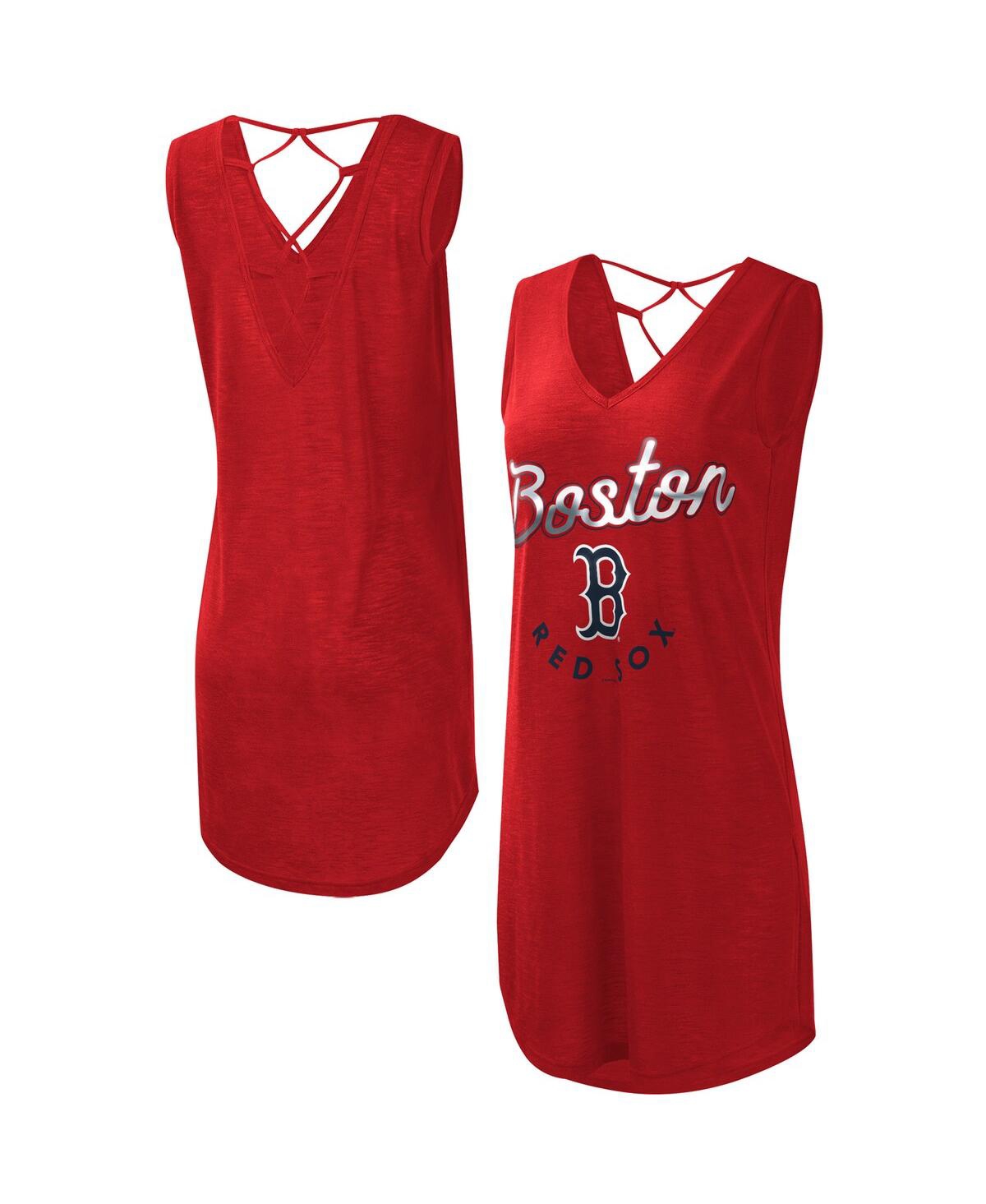 Shop G-iii 4her By Carl Banks Women's  Red Boston Red Sox Game Time Slub Beach V-neck Cover-up Dress