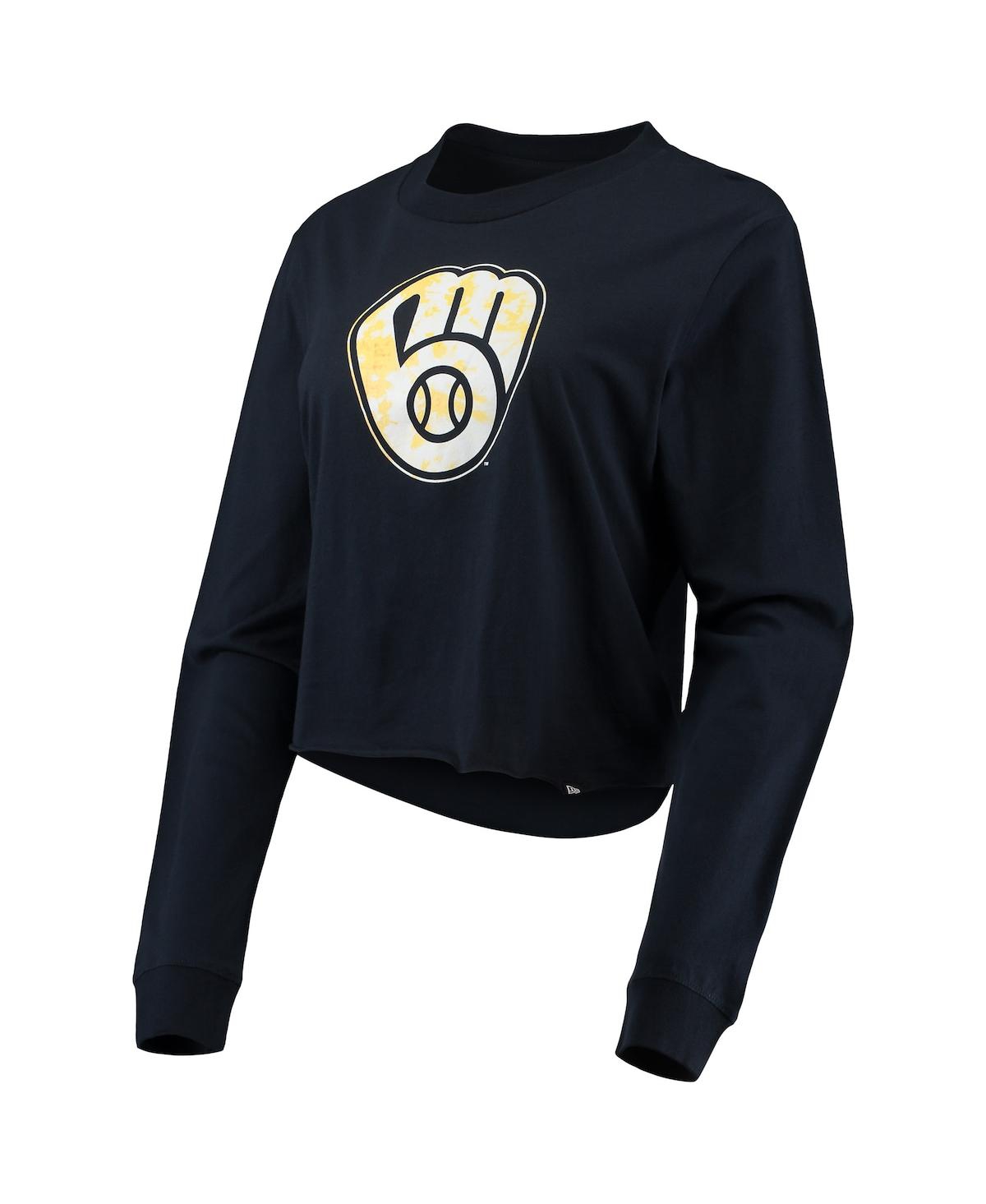 NEW ERA WOMEN'S NEW ERA NAVY MILWAUKEE BREWERS BABY JERSEY CROPPED LONG SLEEVE T-SHIRT 