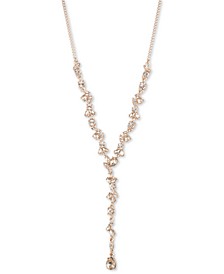 Rose Gold-Tone Crystal Floral Lariat Necklace, 16" + 3" extender