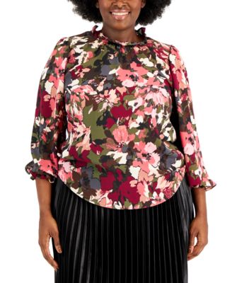 plus size high neck ruffle blouse