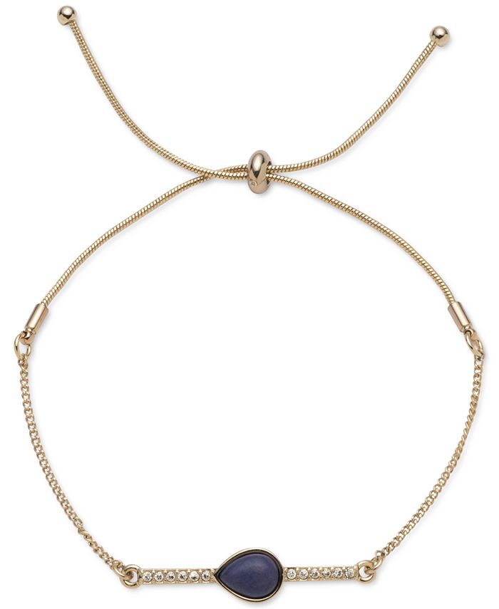 Givenchy Gold Tone Pav Bar Pear Shape Stone Slider Bracelet
