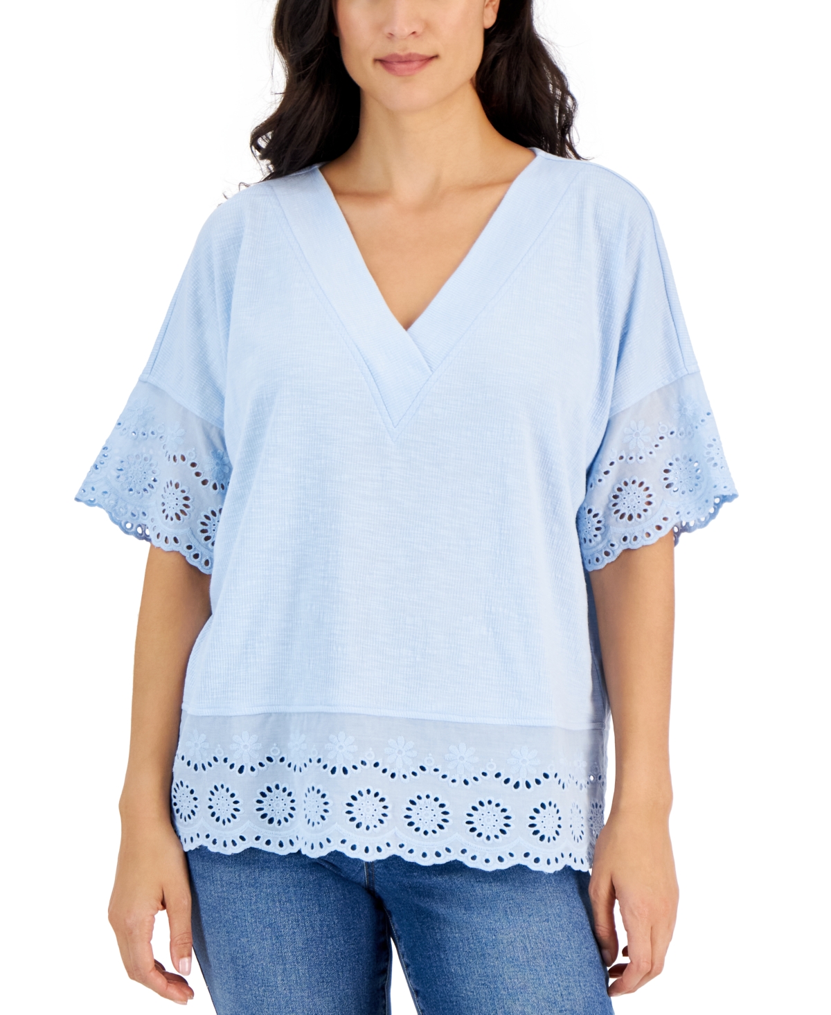 Style & Co Women's Lace-trimmed Dolman-sleeve Tunic, Created For Macy's In Angel Falls