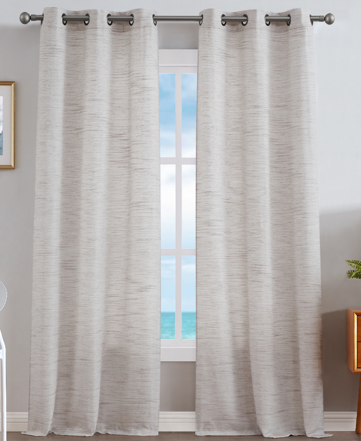 Julius Light Filtering Textured Grommet Window Curtain Panel Set, 38" x 108" - Linen