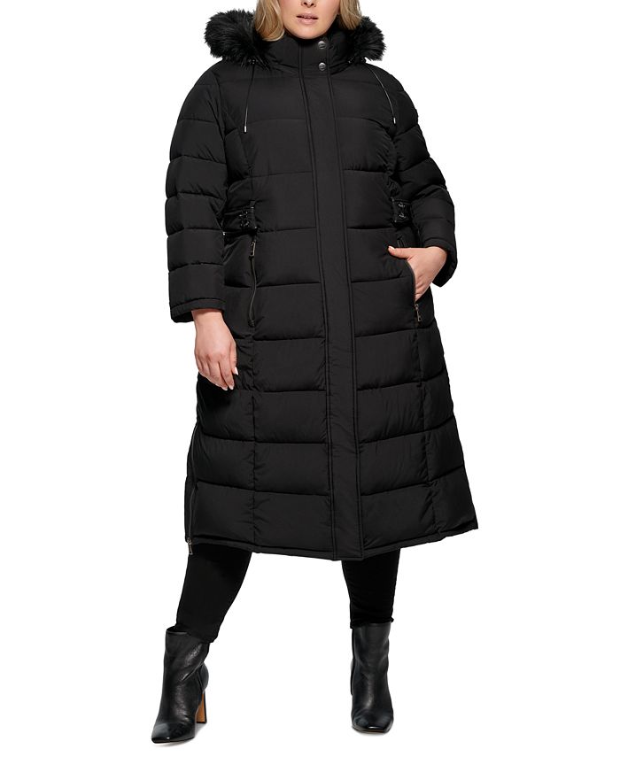 Women’s Plus Size Long Puffer Coat with Faux Fur Collar