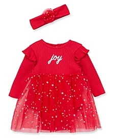 Baby Girls Joy Christmas Tutu Bodysuit Dress with Headband, 2-Piece Set