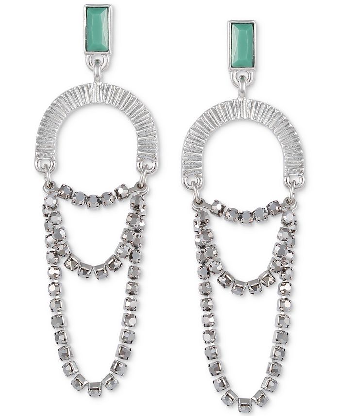 GUESS TwoTone Crystal and Green Stone Linear Chain Earrings Macy's