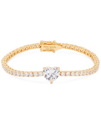 kate spade new york - Gold-Tone Heart Cubic Zirconia Pav&eacute; Tennis Bracelet
