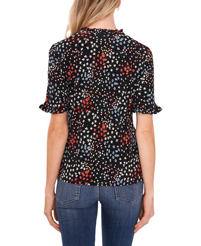 CeCe Women's Ruffled Short Sleeve Ditsy Knit Top & Reviews Tops