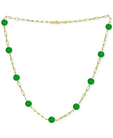 Green Jade Bead Paperclip Link Collar Necklace in Gold-Plated Sterling Silver, 18" + 2" extender, (Also in Onyx)