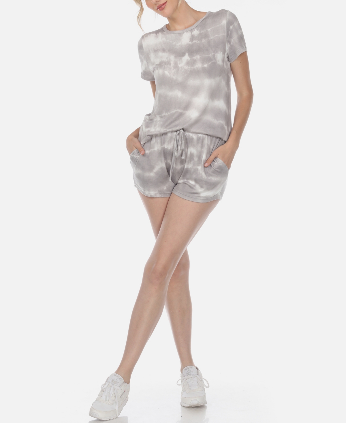 White Mark Women's 2 Piece Top Shorts Lounge Set In Gray,yellow