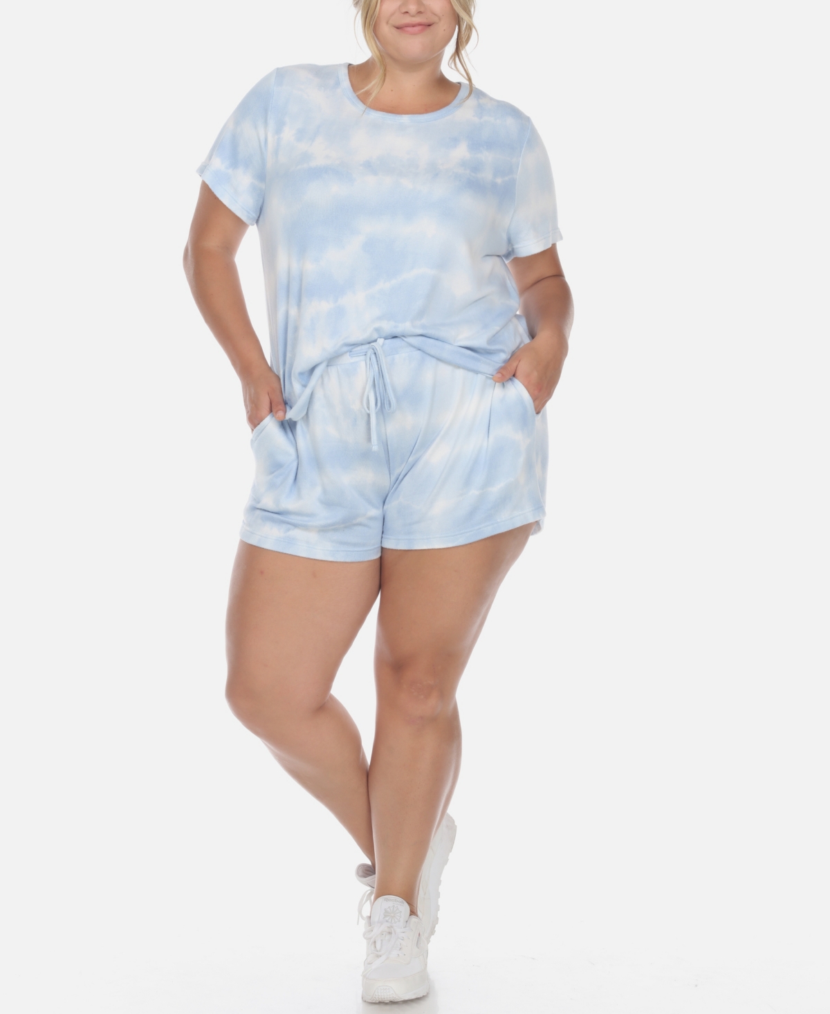 Plus Size 2 Piece Top Shorts Lounge Set - Gray, Yellow