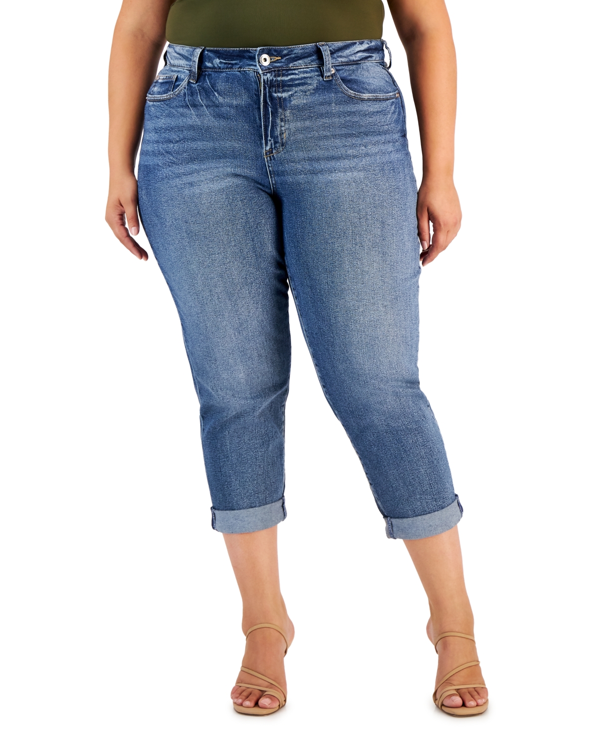Trendy Plus Size Cuffed Girlfriend Jeans - Love Bird