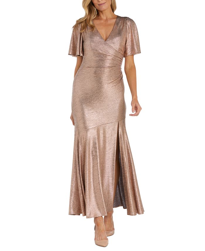 Nightway Women's Metallic Faux-Wrap Dress - Macy's