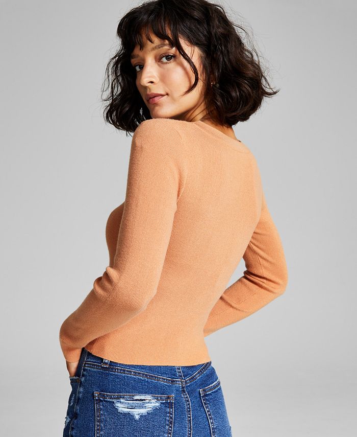 And Now This Women's Ribbed Shoulder-Cutout Sweater - Macy's