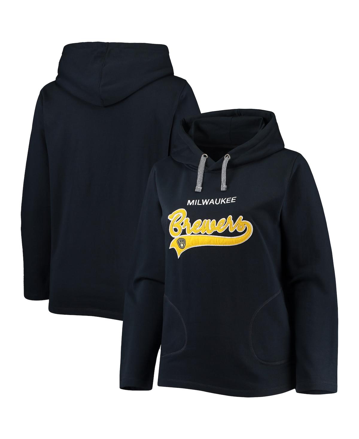 Women's Soft as a Grape Navy Milwaukee Brewers Plus Size Side Split Pullover Hoodie - Navy