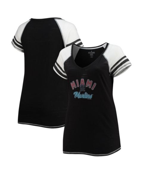 Женская футболка Soft As A Grape Black Miami Marlins Curvy Colorblock Tri-Blend Raglan V-Neck