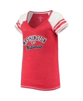 Women's Red Washington Nationals Curvy Colorblock Tri-Blend Raglan V-Neck T-shirt