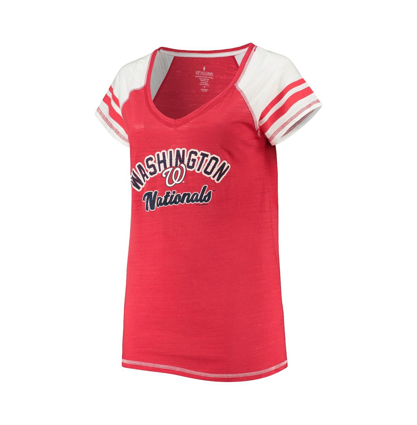 Женская футболка Soft As A Grape Red Washington Nationals Curvy Colorblock Tri-Blend Raglan V-Neck — фото 3
