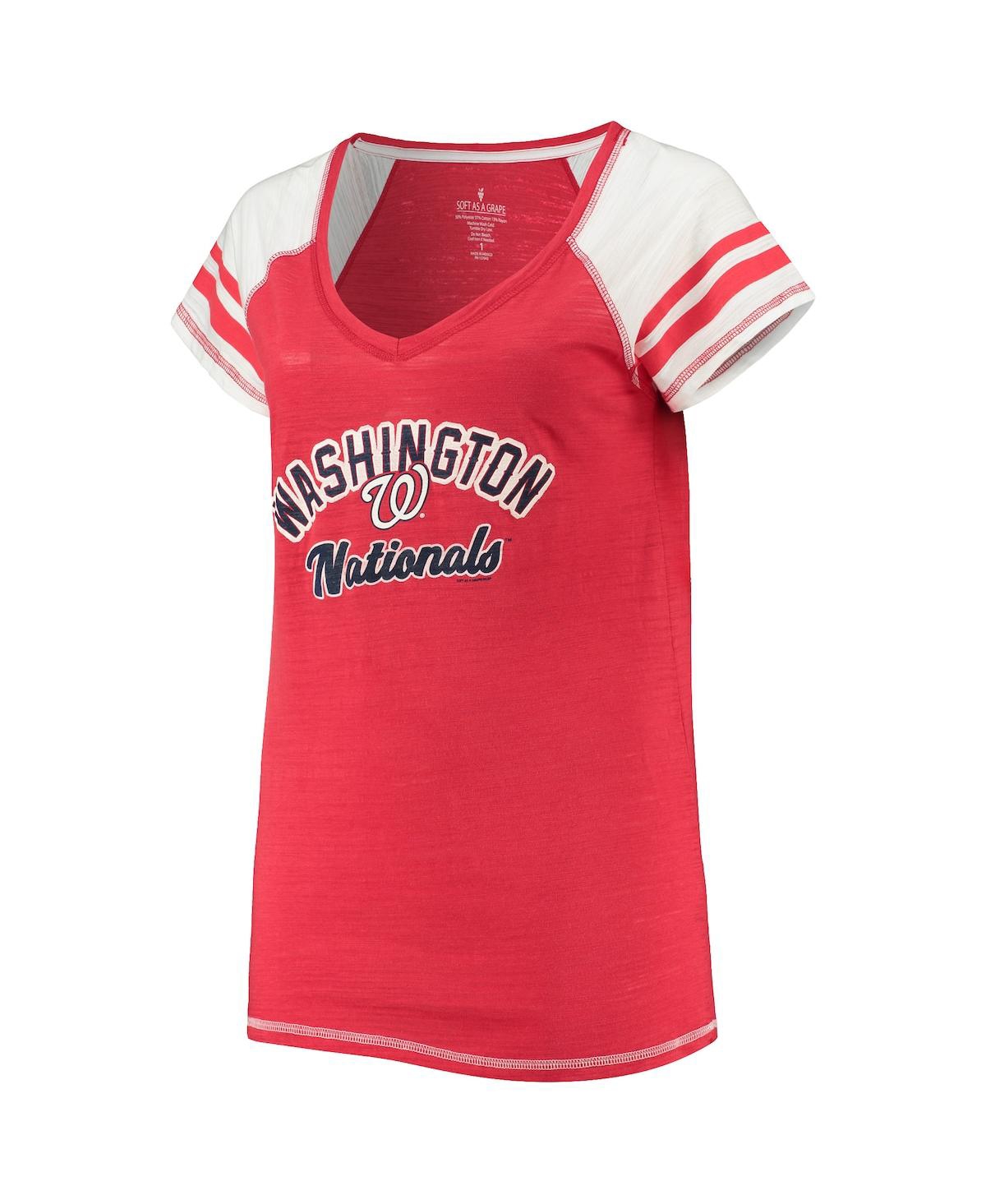 Shop Soft As A Grape Women's  Red Washington Nationals Curvy Colorblock Tri-blend Raglan V-neck T-shirt