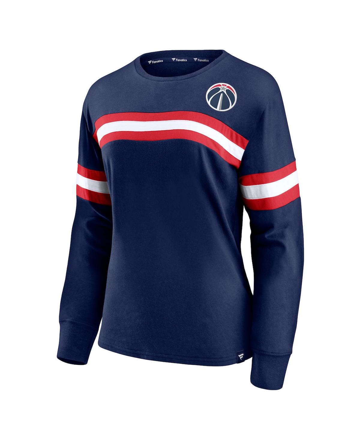 Fanatics Branded Navy Washington Wizards Block Party Chest Logo Striped Long Sleeve T-shirt In Navy