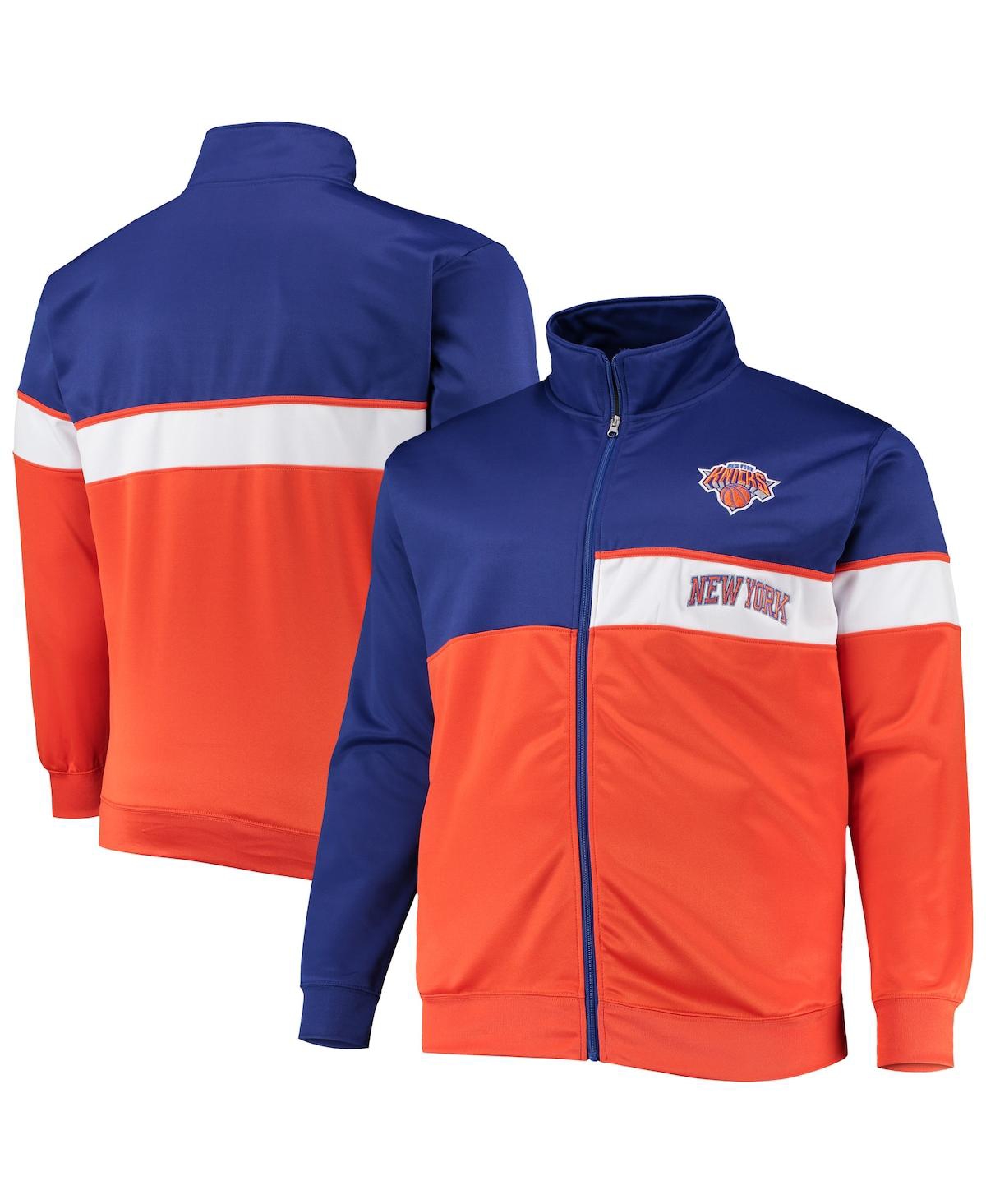 Shop Profile Men's Blue, Orange New York Knicks Big And Tall Pieced Body Full-zip Track Jacket In Blue,orange