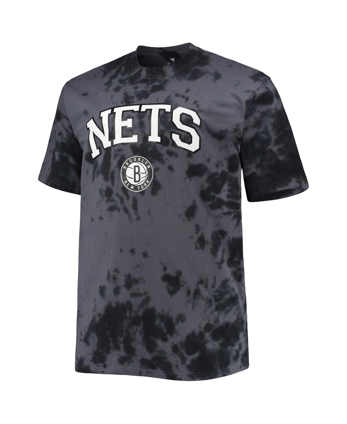 Shop Profile Men's Black Brooklyn Nets Big And Tall Marble Dye Tonal Performance T-shirt