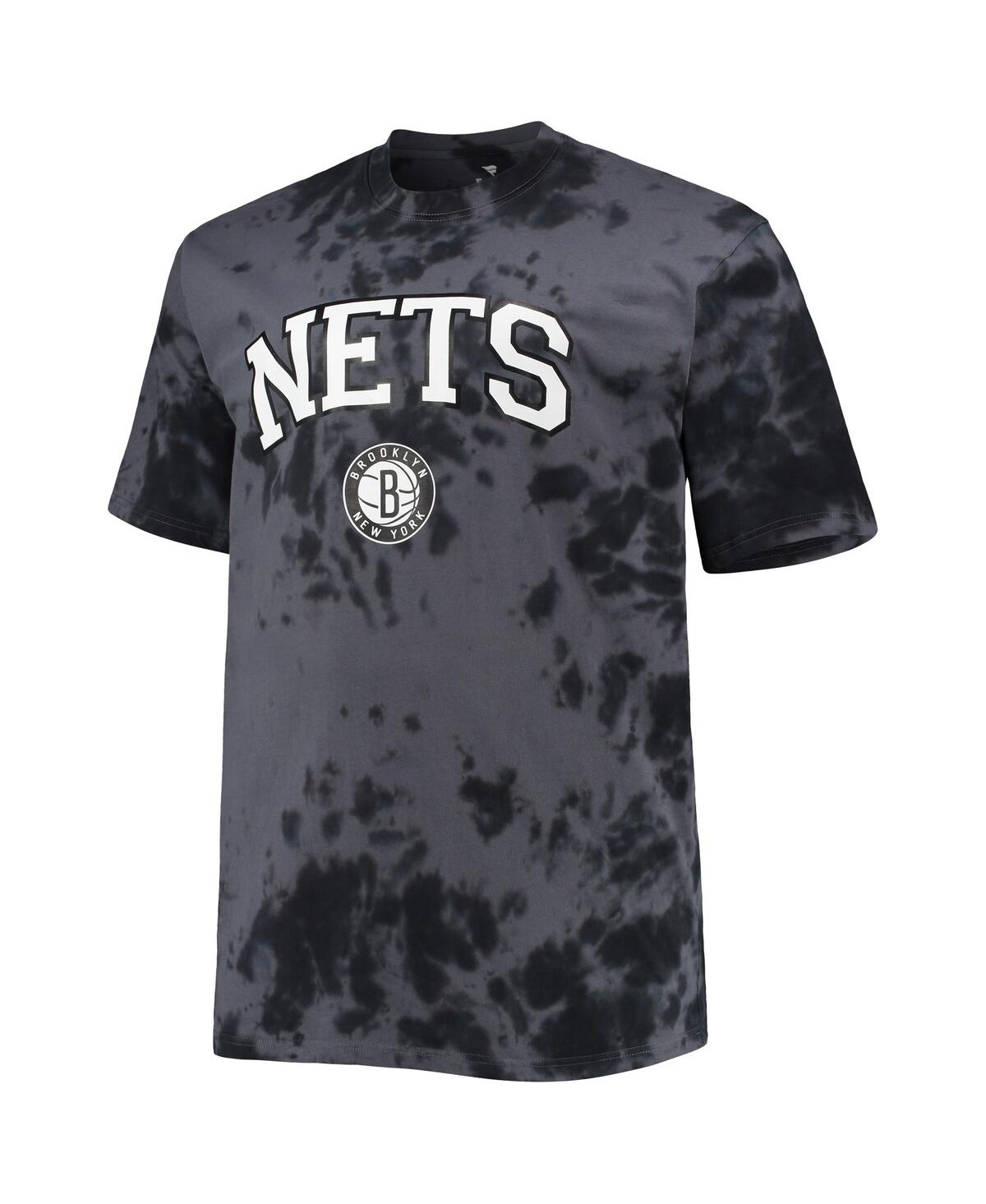 Profile Men's Black Brooklyn Nets Big And Tall Marble Dye Tonal Performance T-shirt In Black
