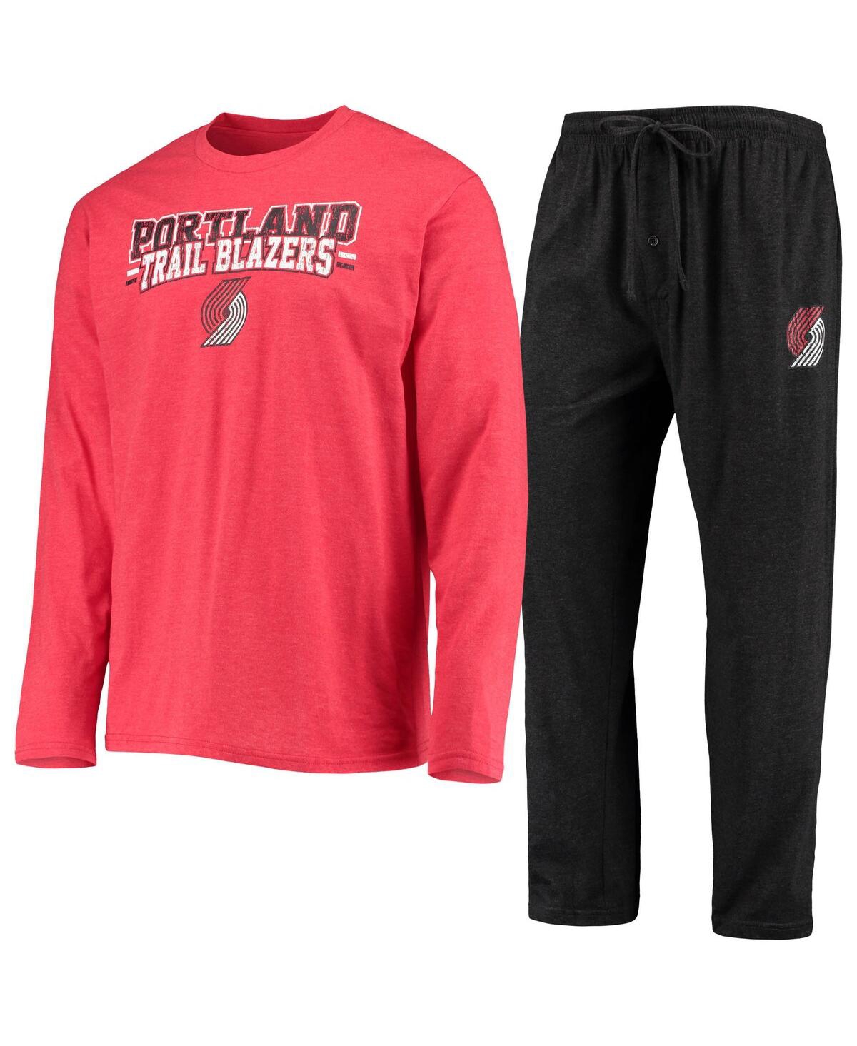 Men's Concepts Sport Black, Red Portland Trail Blazers Long Sleeve T-shirt and Pants Sleep Set - Black, Red