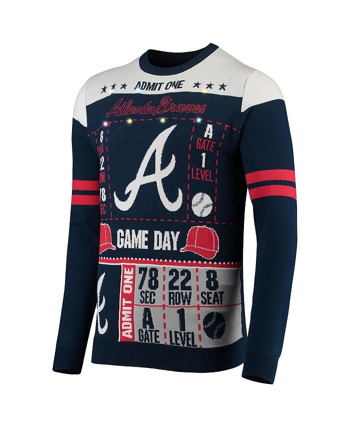 FOCO Men's Navy Atlanta Braves Ticket LightUp Ugly Sweater Macy's