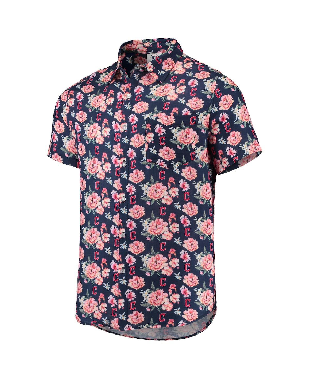 Shop Foco Men's  Navy Cleveland Guardians Floral Linen Button-up Shirt