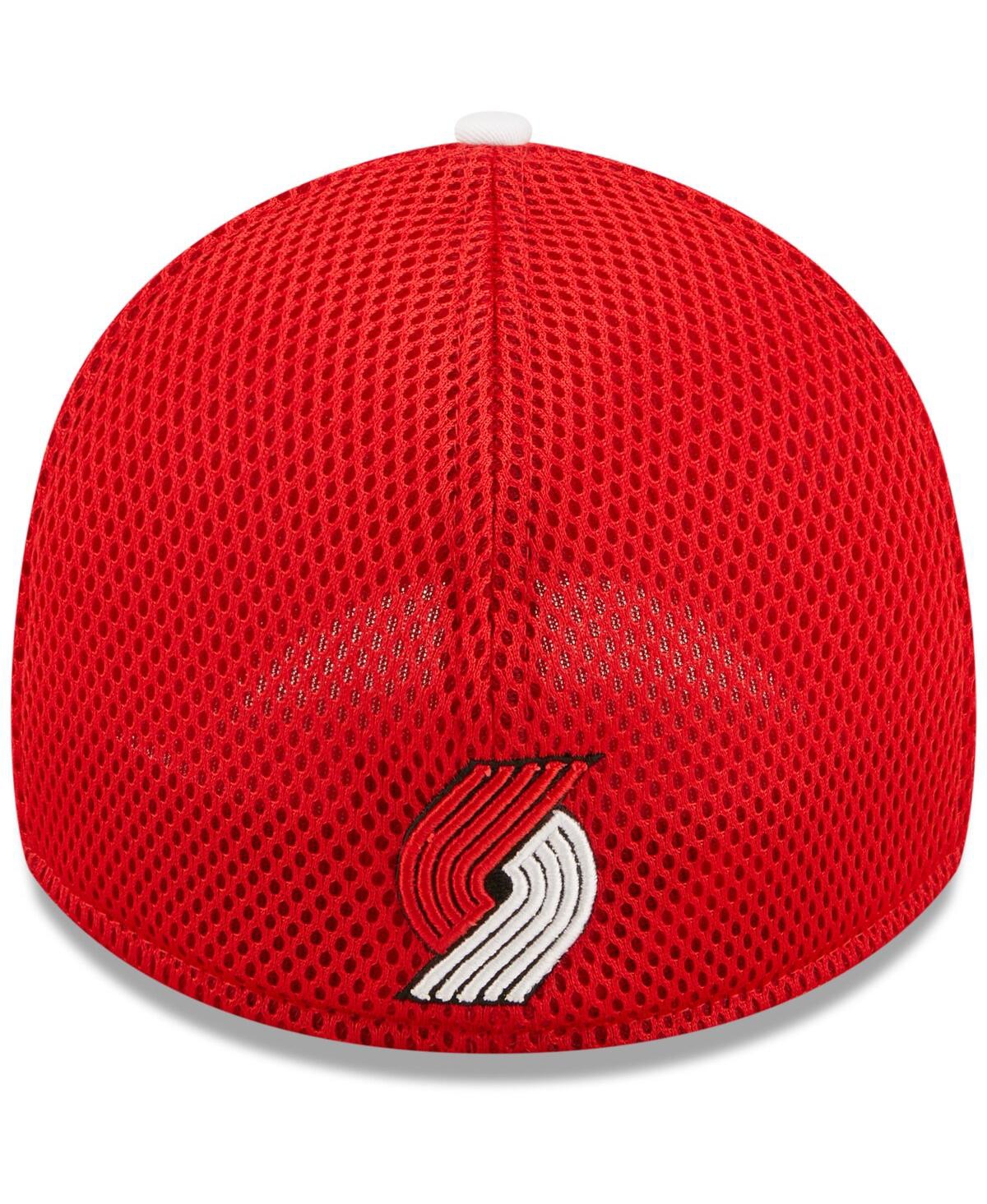 Shop New Era Men's  White, Red Portland Trail Blazers Large Logo 39thirty Flex Hat In White,red