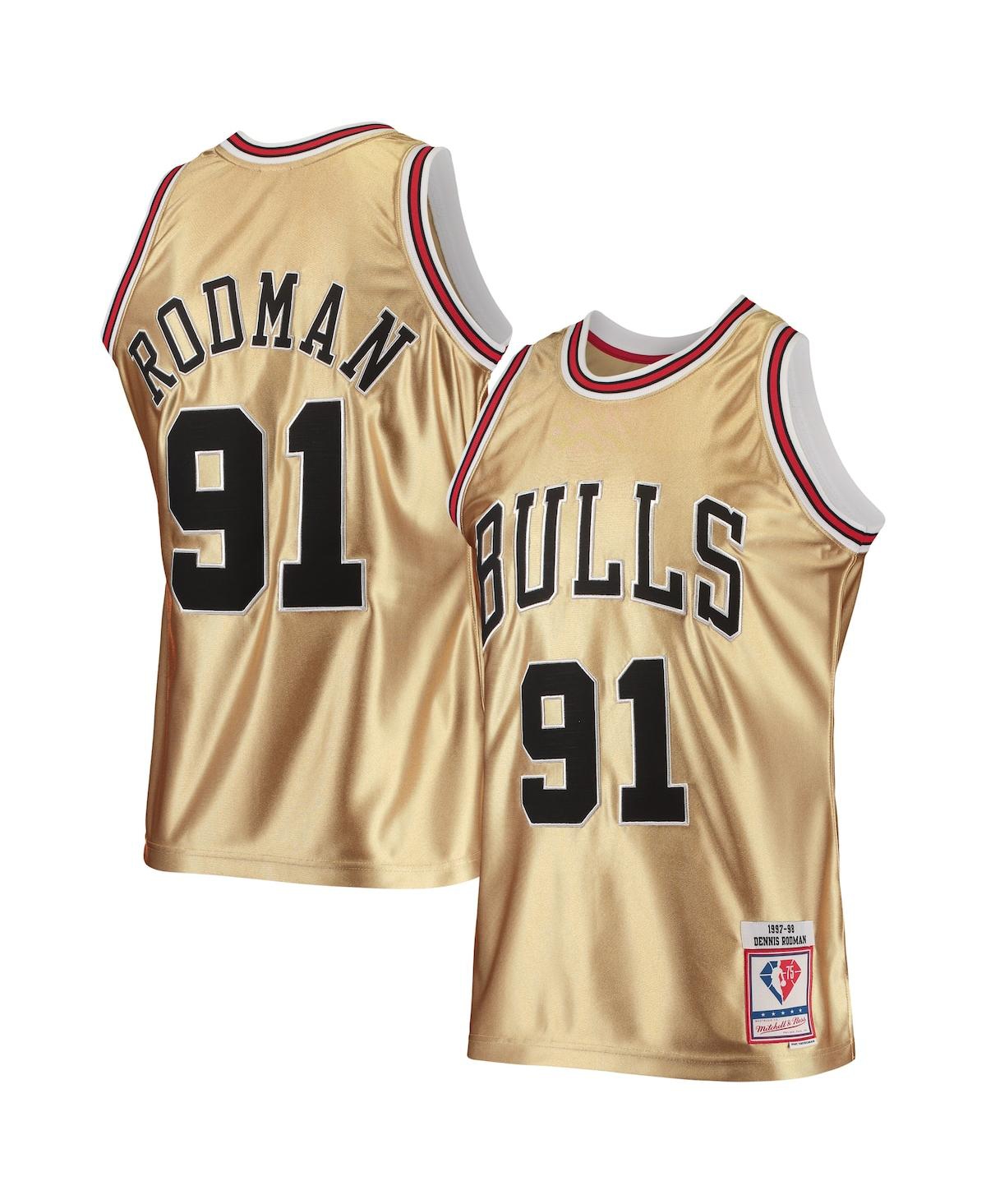 Men's Mitchell & Ness Dennis Rodman Gold Chicago Bulls 75th Anniversary 1997-98 Hardwood Classics Swingman Jersey - Gold