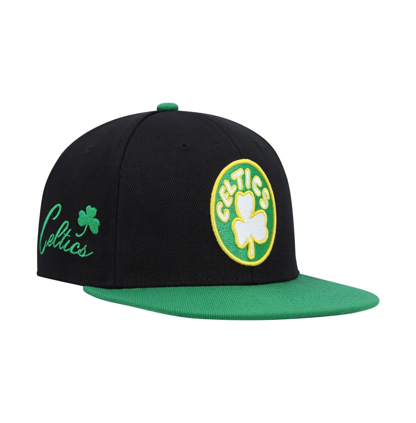 Мужская кепка Mitchell & Ness Black and Kelly Green Boston Celtics Hardwood Classics Snapback Hat — фото 1