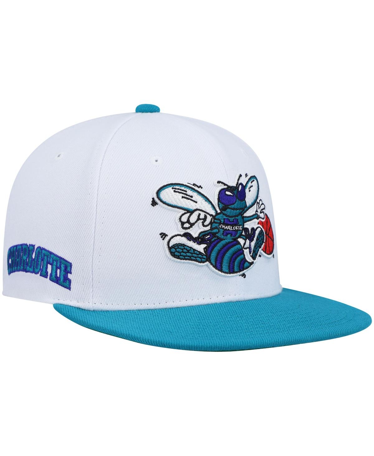 Mitchell & Ness Men's  White And Teal Charlotte Hornets Hardwood Classics Snapback Hat In White,teal