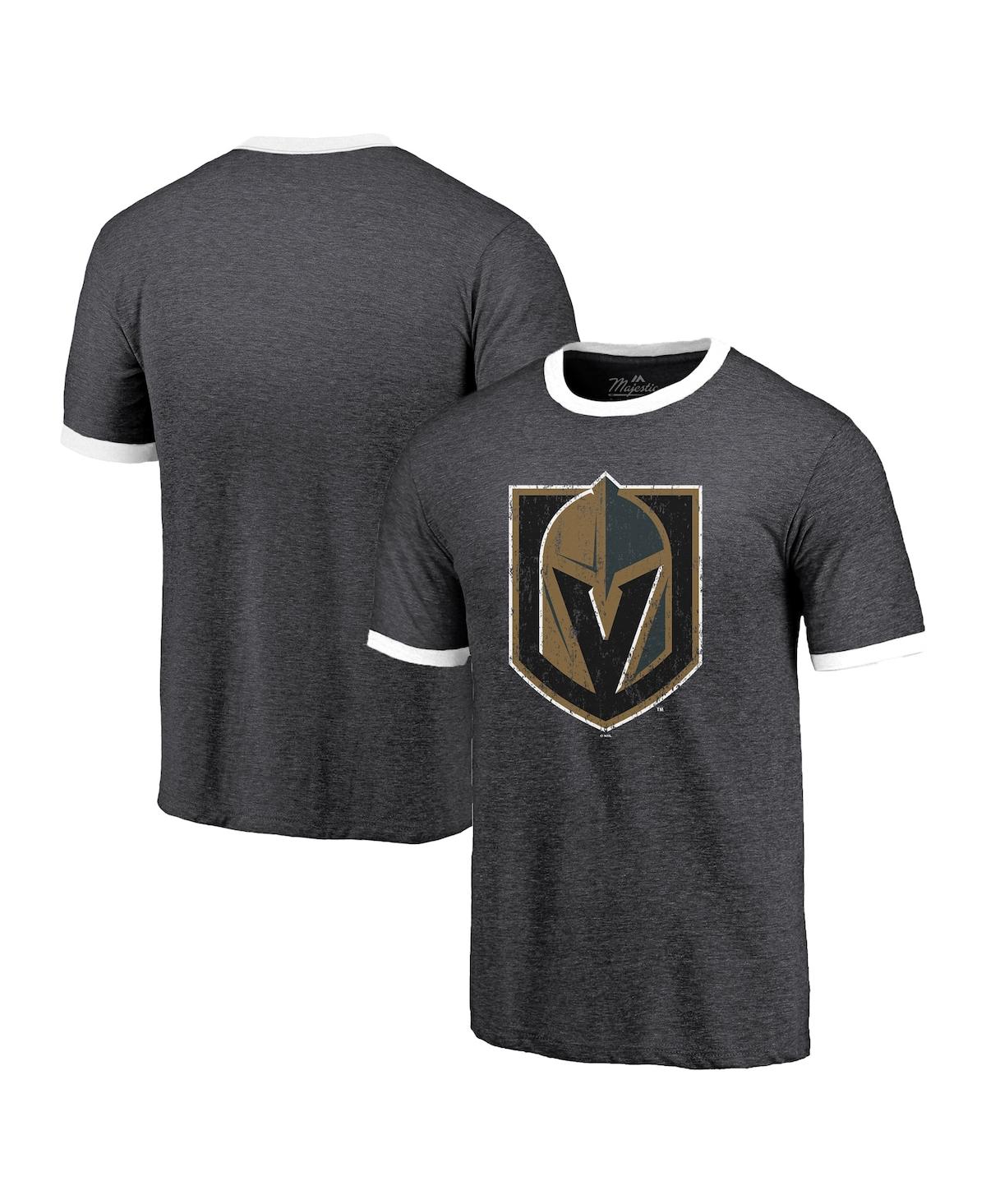 Shop Majestic Men's  Threads Heathered Black Vegas Golden Knights Ringer Contrast Tri-blend T-shirt